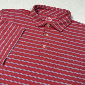 Peter Millar Seaside Wash Polo Shirt Mens M Red Striped Cotton Stretch Pocket
